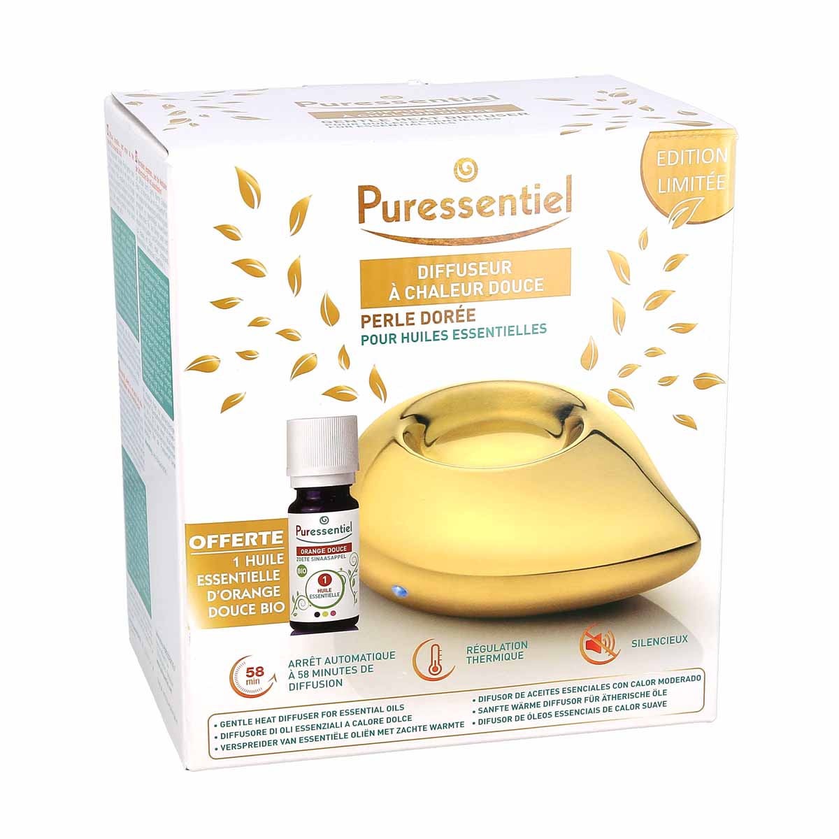 Puressentiel Kerstcadeau Set 2020 Golden Pearl Diffuser + 1 Gratis Biologische Zoete Sinaasappel Etherische Olie