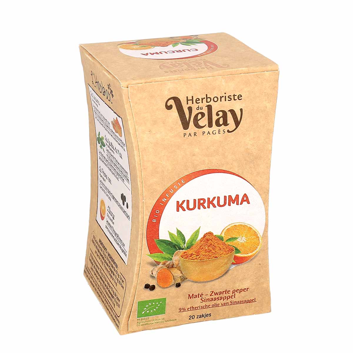 L'Herboriste du Velay Infusion Bio Curcuma Maté Poivre Noir à l'essence d'Orange 20 sachets