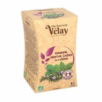 L'Herboriste du Velay Infusion Bio de plantes françaises - Romarin Menthe Cassis 20 sachets
