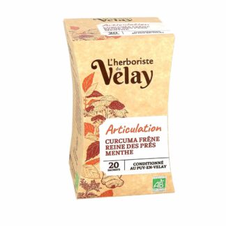 L'Herboriste du Velay Infusion Curcuma Reine des prés feuilles de Frêne Menthe Bio 20 sachets