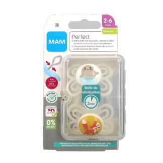 MAM 2 Sucettes Perfect 2-6 mois Silicone Référence 13