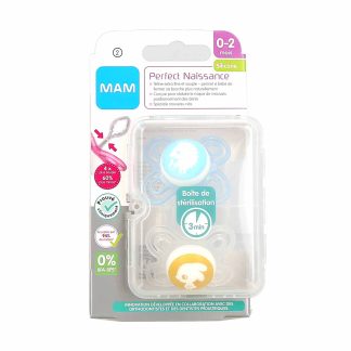 MAM 2 Sucettes Perfect Naissance Silicone 0-2 Mois - Modèle : Hérisson et Lapin