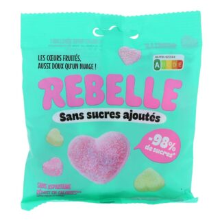 REBELLE Les Coeurs Fruités, zo zacht als een wolk, zonder toegevoegde suikers, aardbei- en appelsmaak, zakje van 50 g