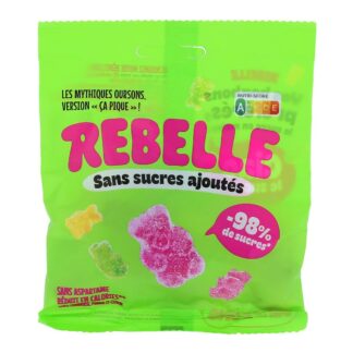 REBELLE Les Mythiques Oursons in de variant „ça pique“, zonder toegevoegde suikers, smaken framboos/appel/citroen, zakje van 50 g