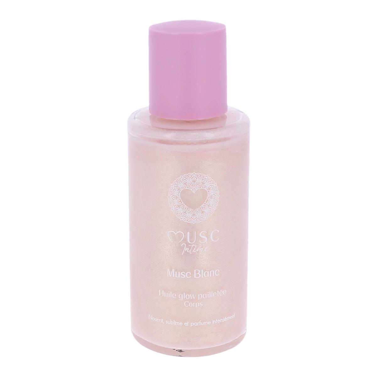 Musc Intime Glanzende lichaamsolie met glitters, witte muskus