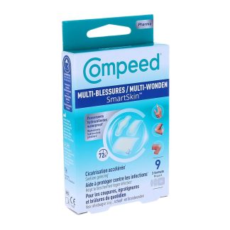 Compeed Multi-Blessures SmartSkin, waterdichte hydrocolloïde pleisters, doosje met 9 pleisters (3 middelgrote/3 grote/3 vingerpleisters)
