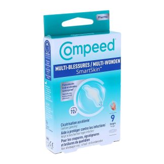 Compeed Multi-Blessures SmartSkin, waterdichte hydrocolloïde pleisters, maat: vingers (20 x 65 mm), doosje met 9 pleisters
