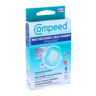 Compeed Multi-Blessures SmartSkin, waterdichte hydrocolloïde pleisters, maat: groot (50 x 50 mm), doosje met 9 pleisters